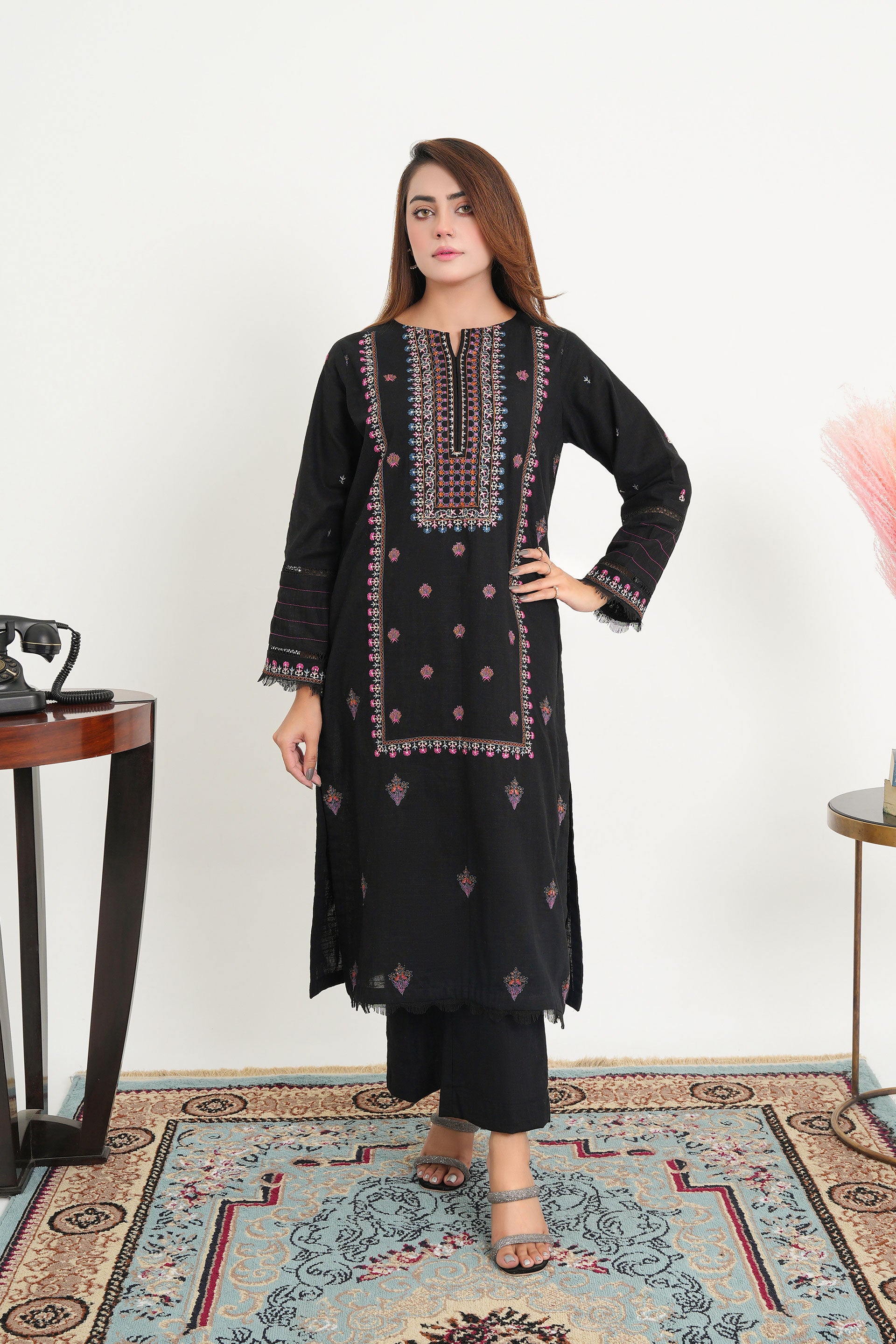 Black Soft High-Quality Khadar Fully Embordered