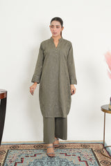 Elegant Olive Green Soft Khadar Fully Embroidered with Detail Stitching