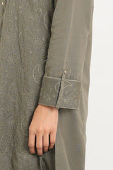 Elegant Olive Green Soft Khadar Fully Embroidered with Detail Stitching